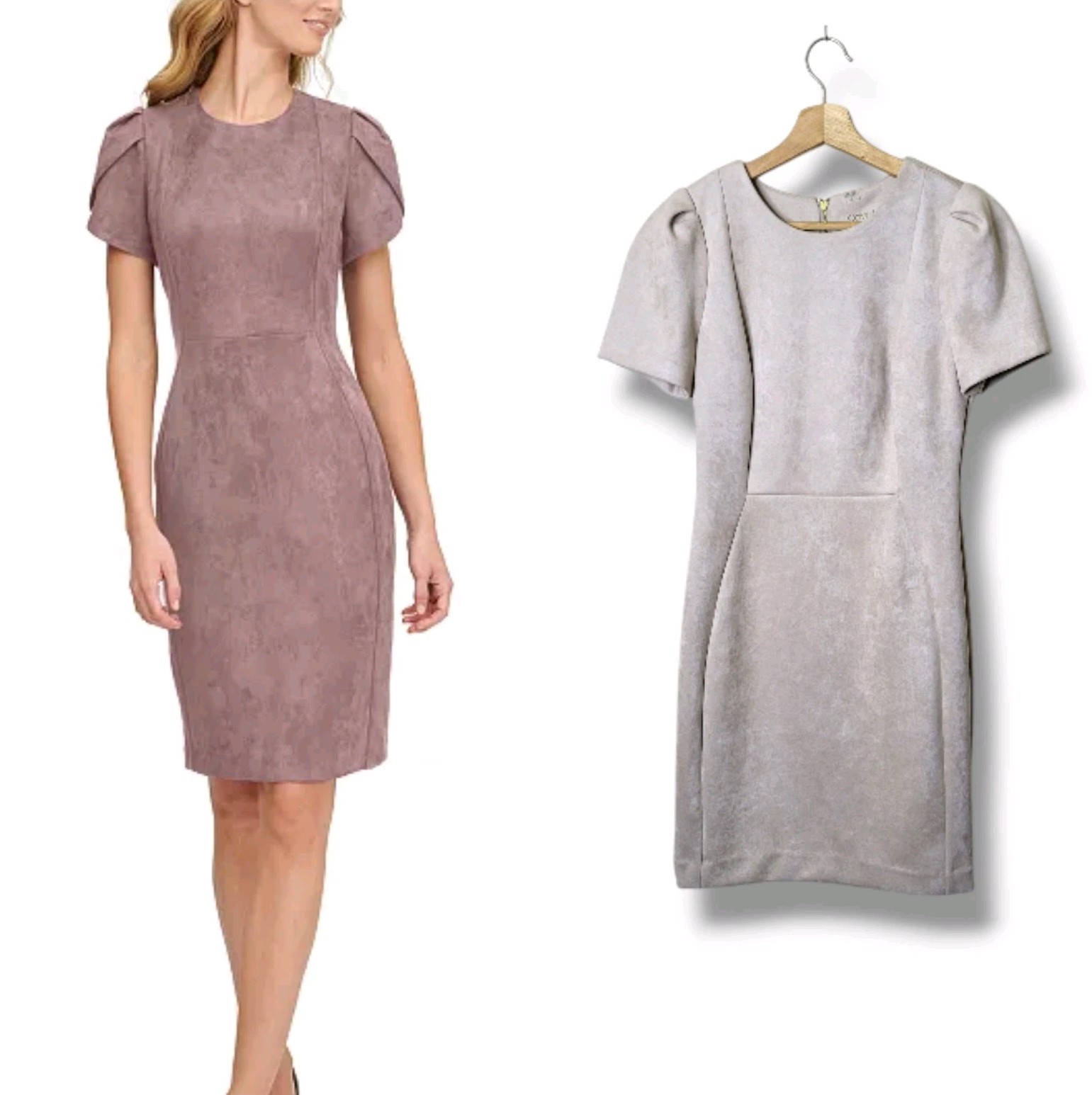 Calvin Klein Faux Suede Feminine Tulip Sleeve Career Sheath Dress Size 4
