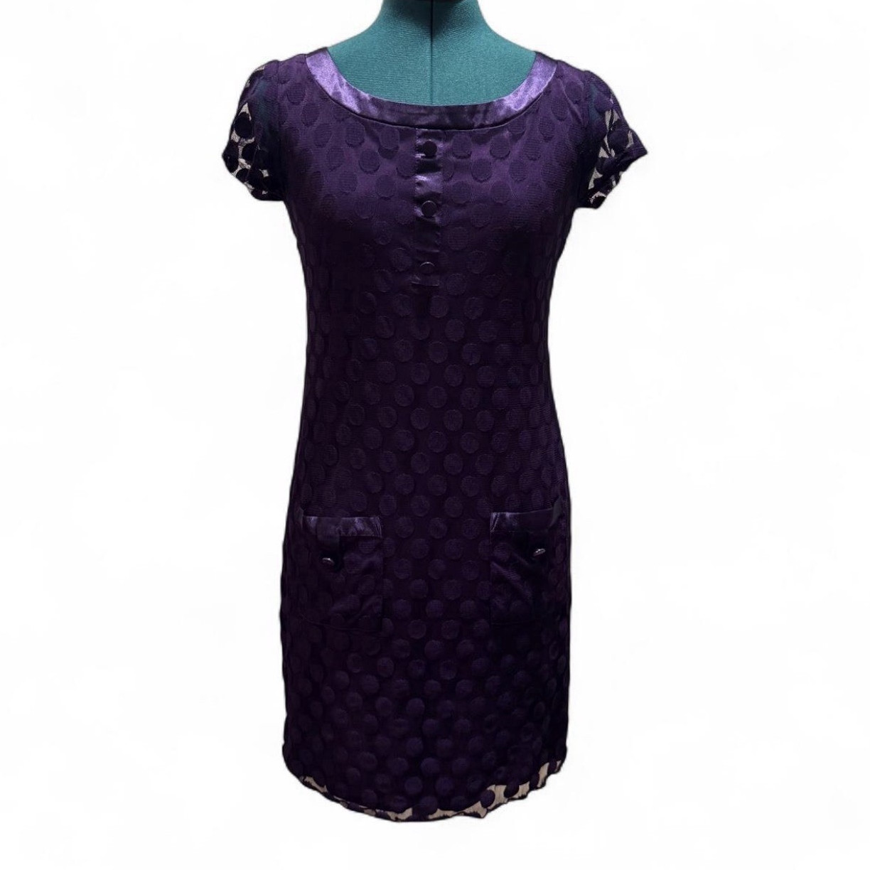En Focus Studio Women’s Purple Polka Dot Scoop Neck Sheath Jacquard Dress 6