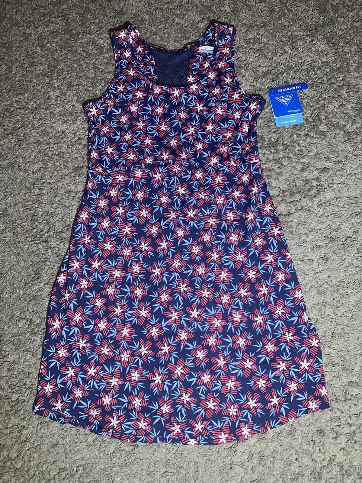 Women’s Columbia Midway Bay Red Blue Omni-Freeze Tank Dress Size Medium MSRP $60
