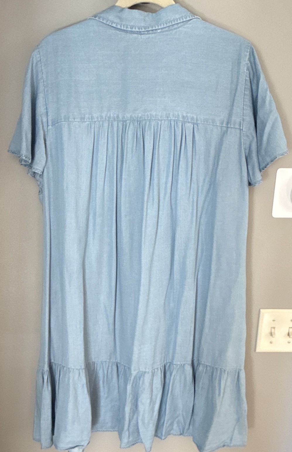 Jane + Delancey 1X Plus Blue Solid Collared Shirt Dress Button Front Ruffle