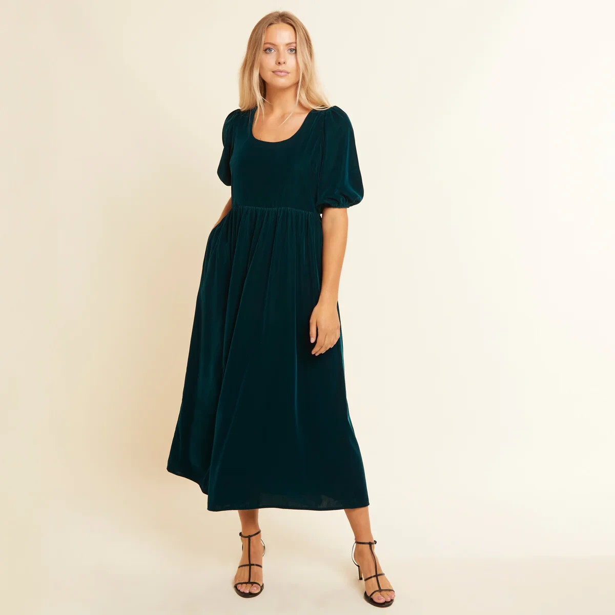 Albaray Forest Green Velvet Midi Dress Size 10 BNWT NEW RRP£129