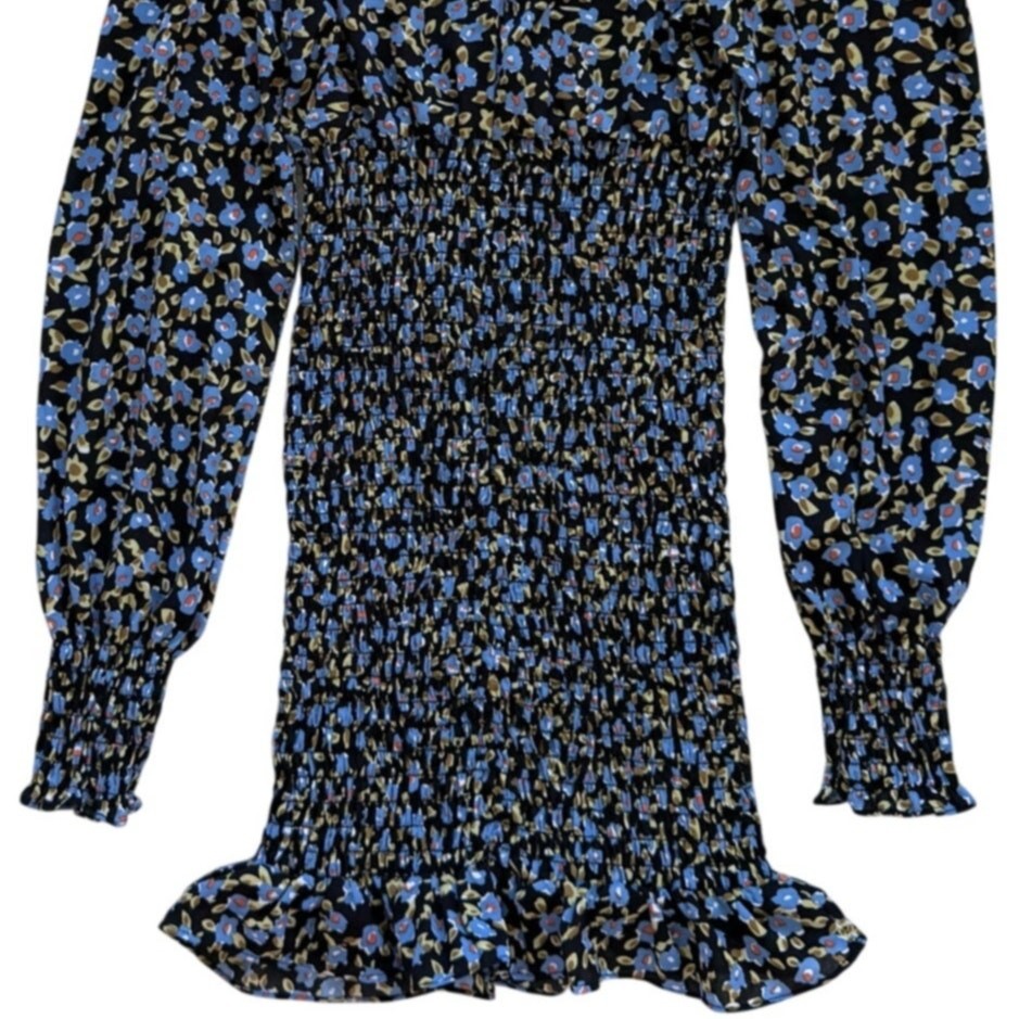 Nasty Gal Floral Long Sleeve High Neck Cinched Bodycon Dress Size 0 Black NWOT