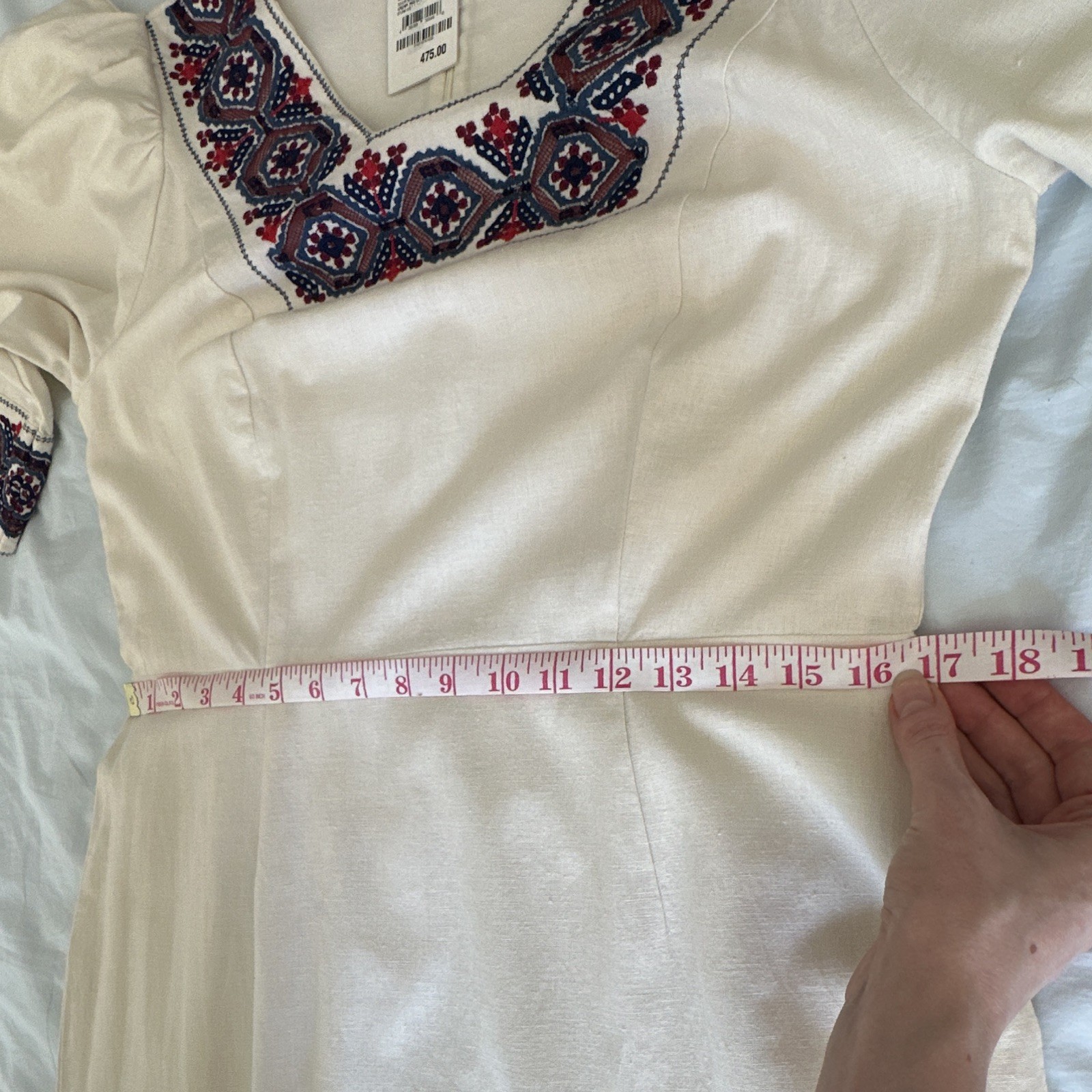 Sea New York Ivory Embroidered Geometric Square Neck 3/4 Sleeve Midi 10