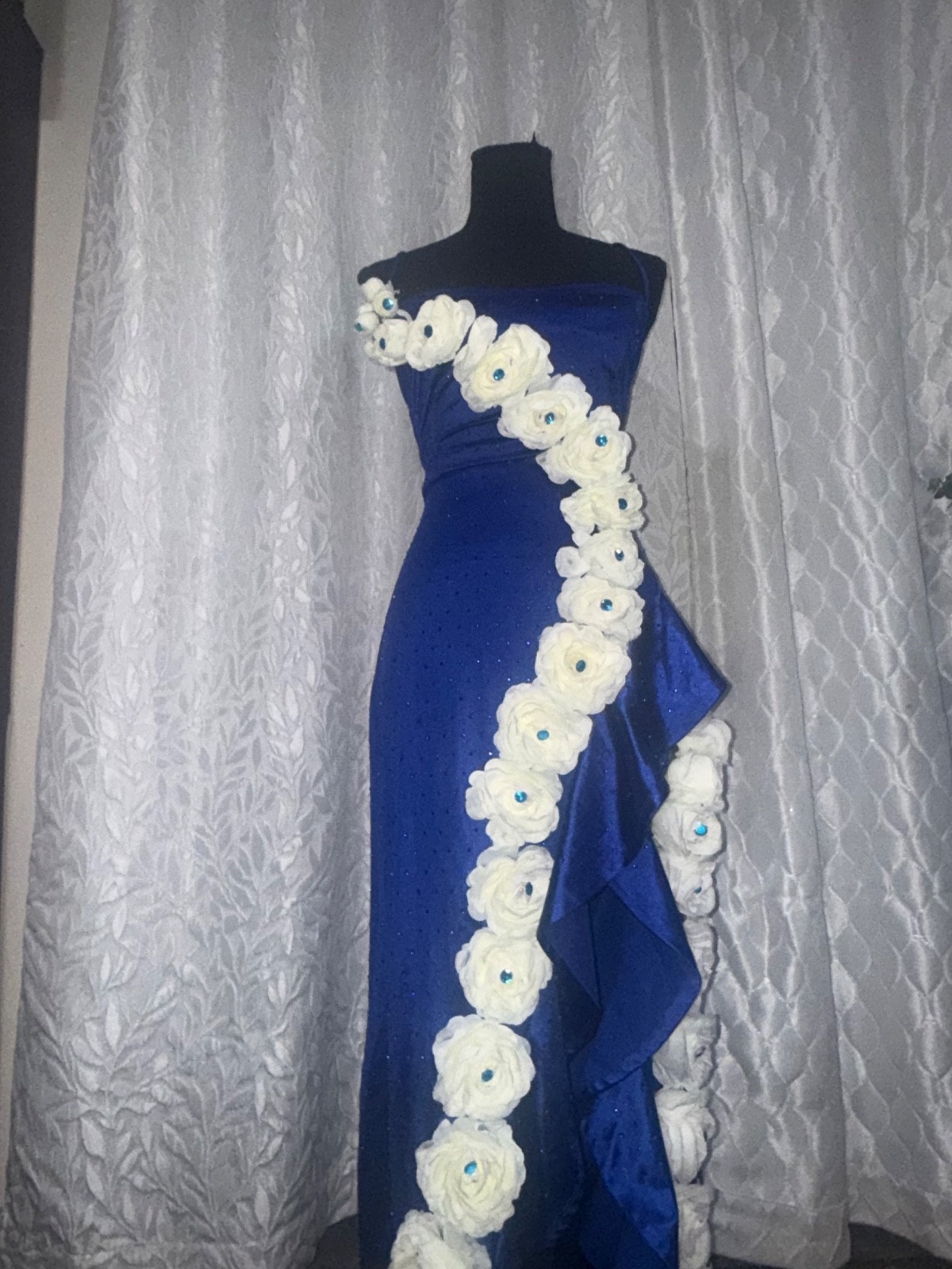 Crystal Doll Royal Blue Corset Prom Dress Size 11 Custom Floral Formal prom Gown