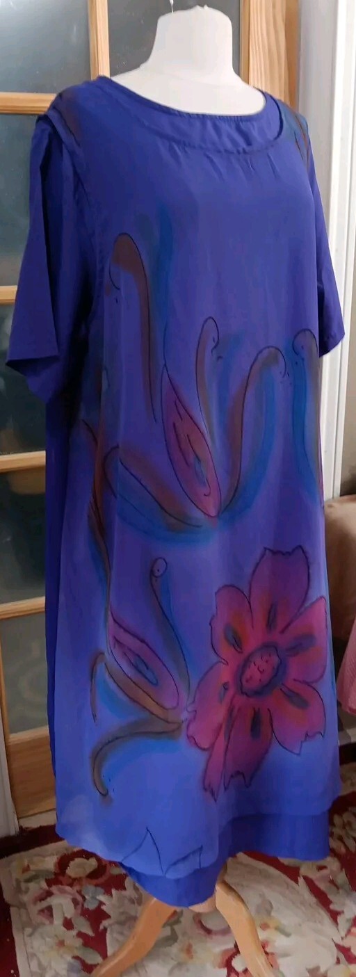 Vintage Purple Chiffon Batik Overlay 2 Piece Dress Take Two Clothing Co. Sz 1X?