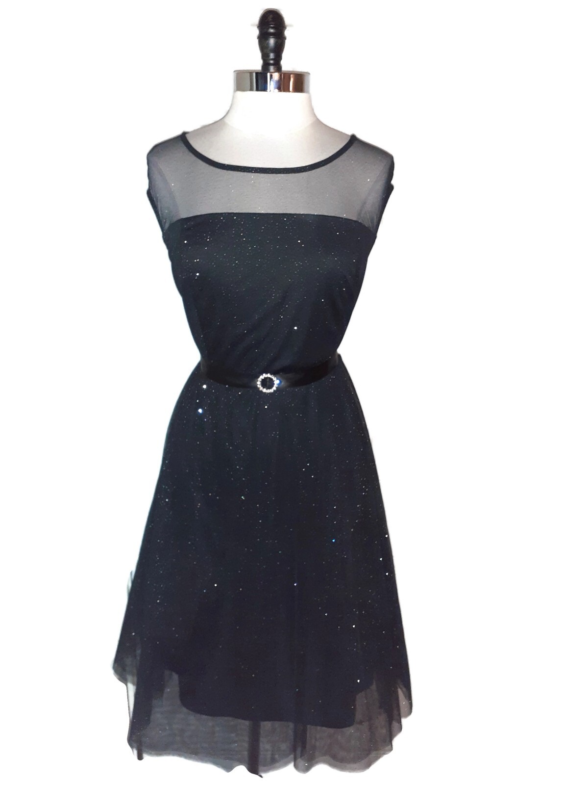 CANDALITE Plus Size 2X A-Line Dress Black Silver Sparkles Sleeveless Knee Length