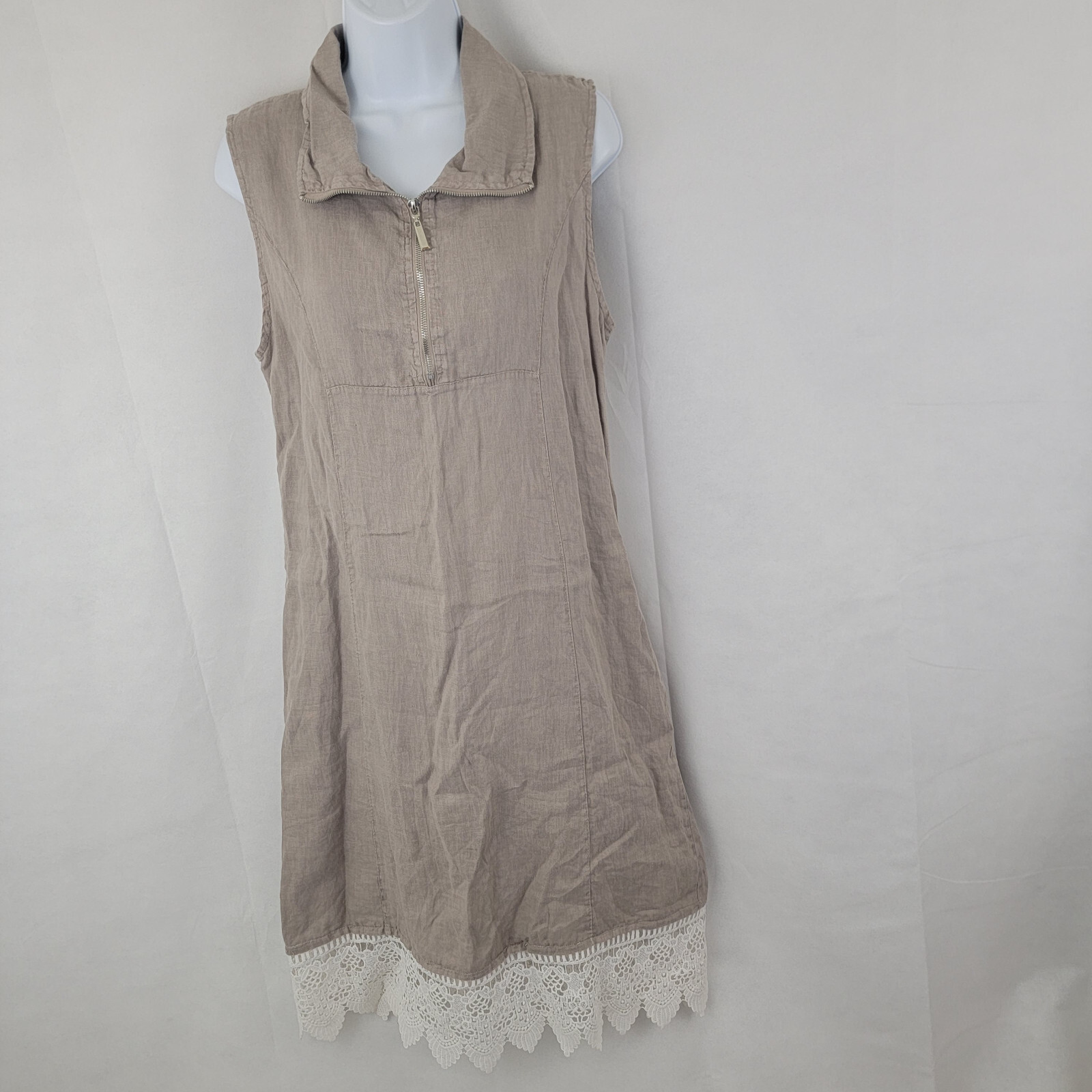 LUNGO L’ARNO Womens Dress Sz MEDIUM 100% Linen Beachy Neutral Italy Resort STAIN
