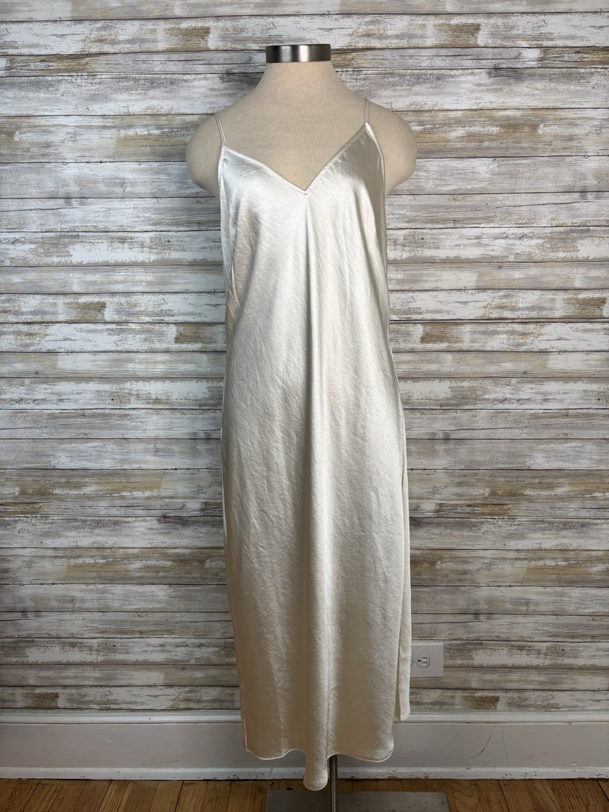 Express Satin Slip Dress Eggshell Cream Size L Spaghetti Strap Midi Silky