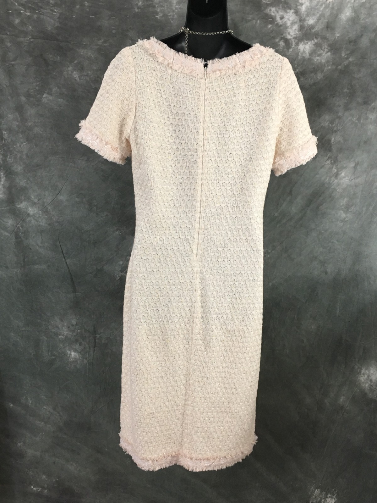 BEAUTIFUL St John knit pink shimmer multi fringe dress size 8