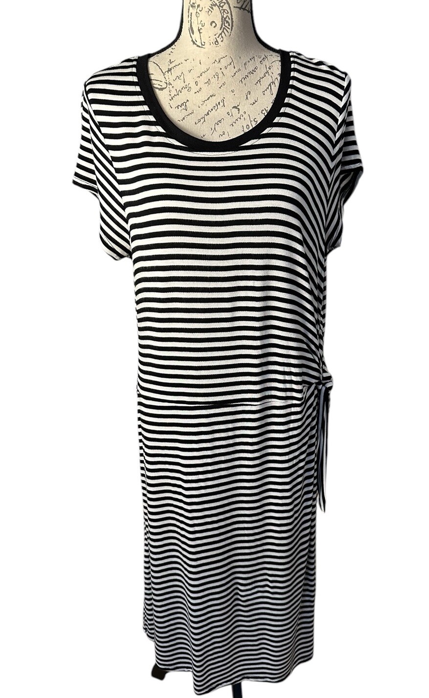 Cable & Gauge Black White Tie Waist Cap Sleeve Pullover Shift Dress Size XL