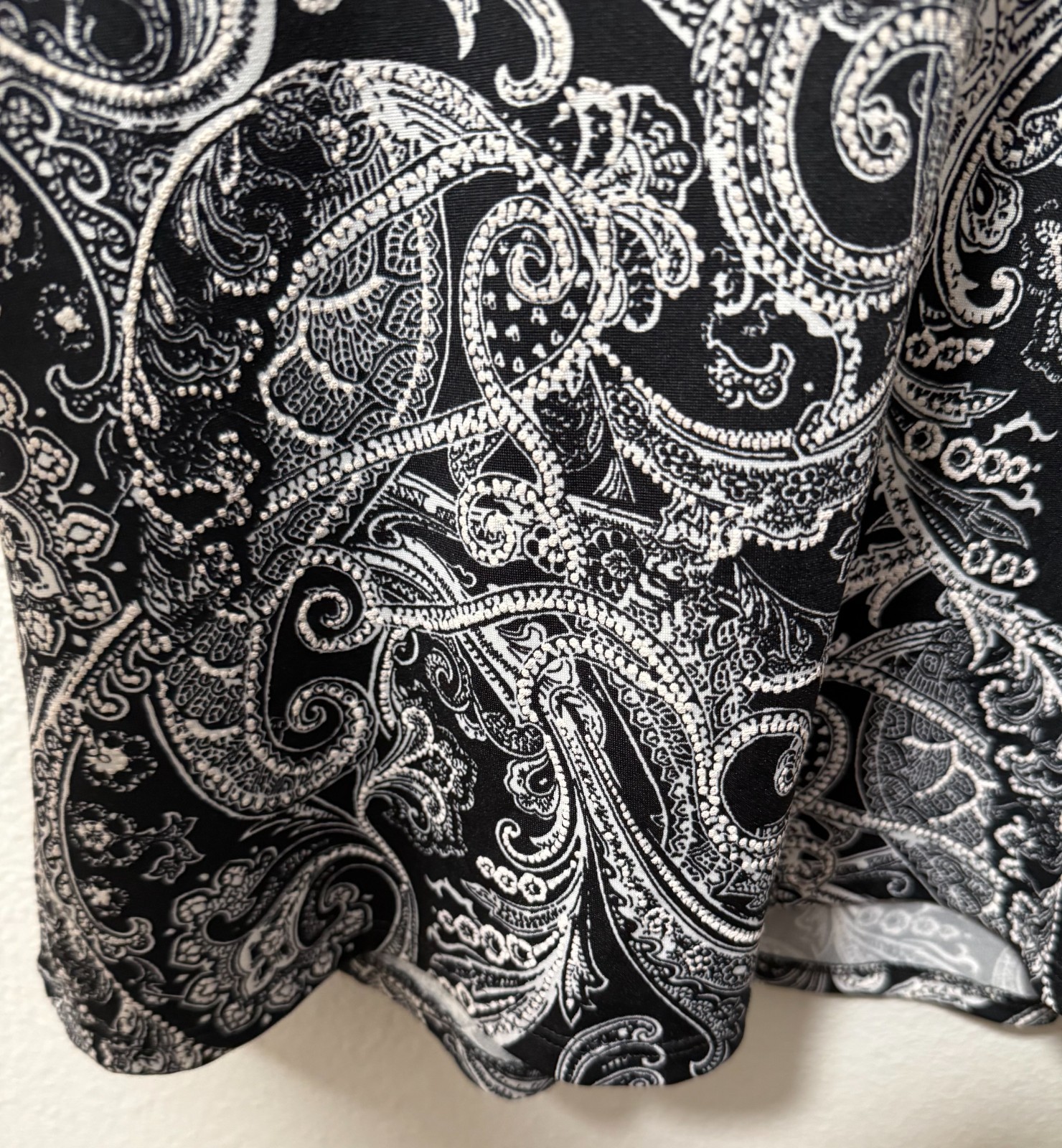 Apt 9 L Black White Paisley Shift Dress High Neck 3/4 Sleeve Pockets Modern Chic