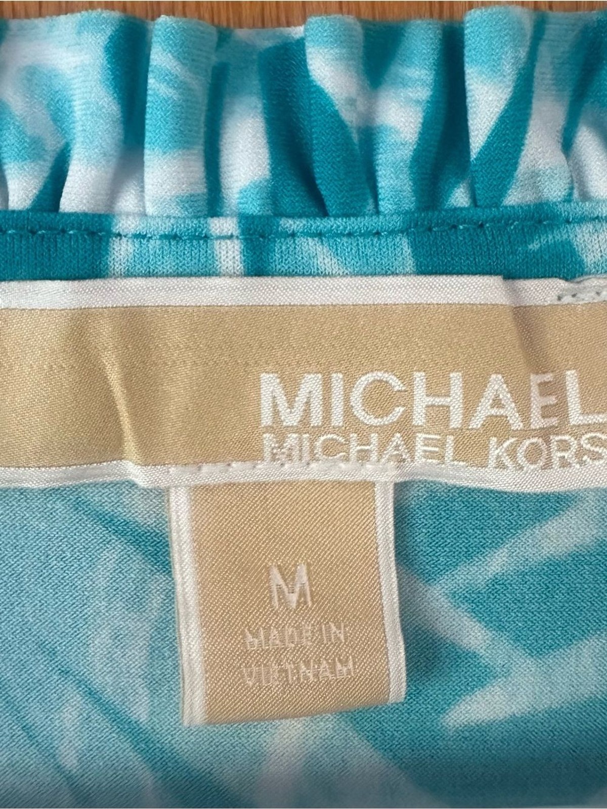 MICHAEL Michael Kors Blue Mini Palm Beach Ruffle Shift Dress Medium EUC