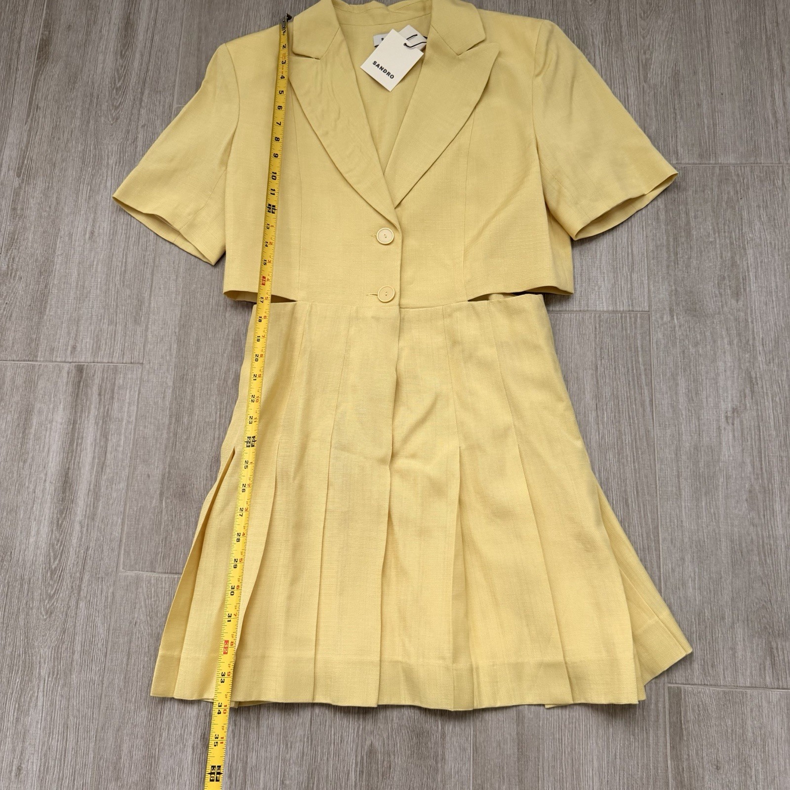 SANDRO Lilirose Side Cutout Pleated Dress Yellow Lemon SZ US 6 EU 38 NWT $545