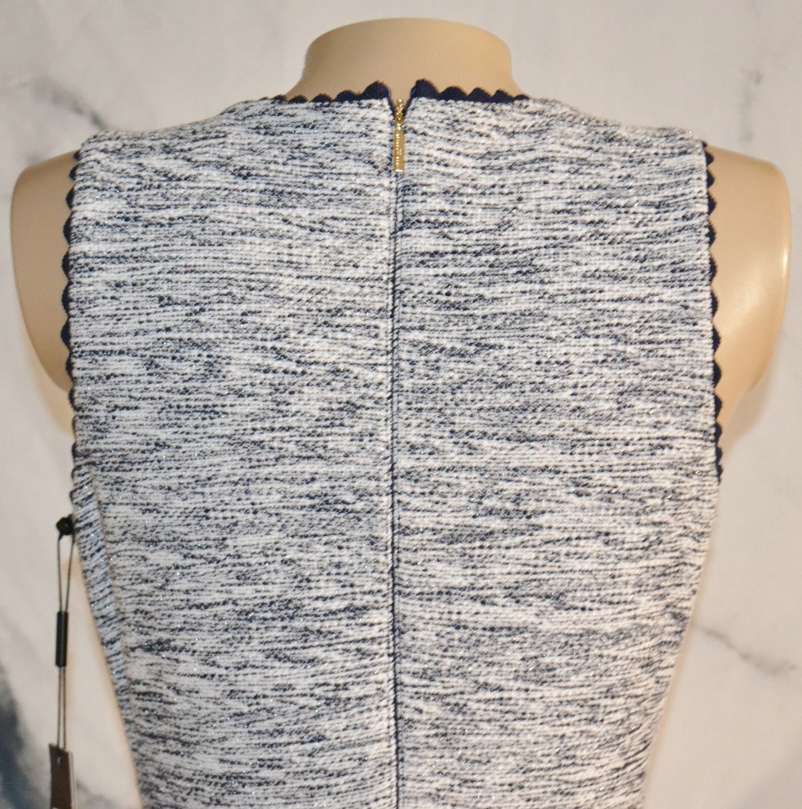 KARL LAGERFELD PARIS NEW NWT Gray Navy Metallic Tweed Sleeveless Dress 4 Lined
