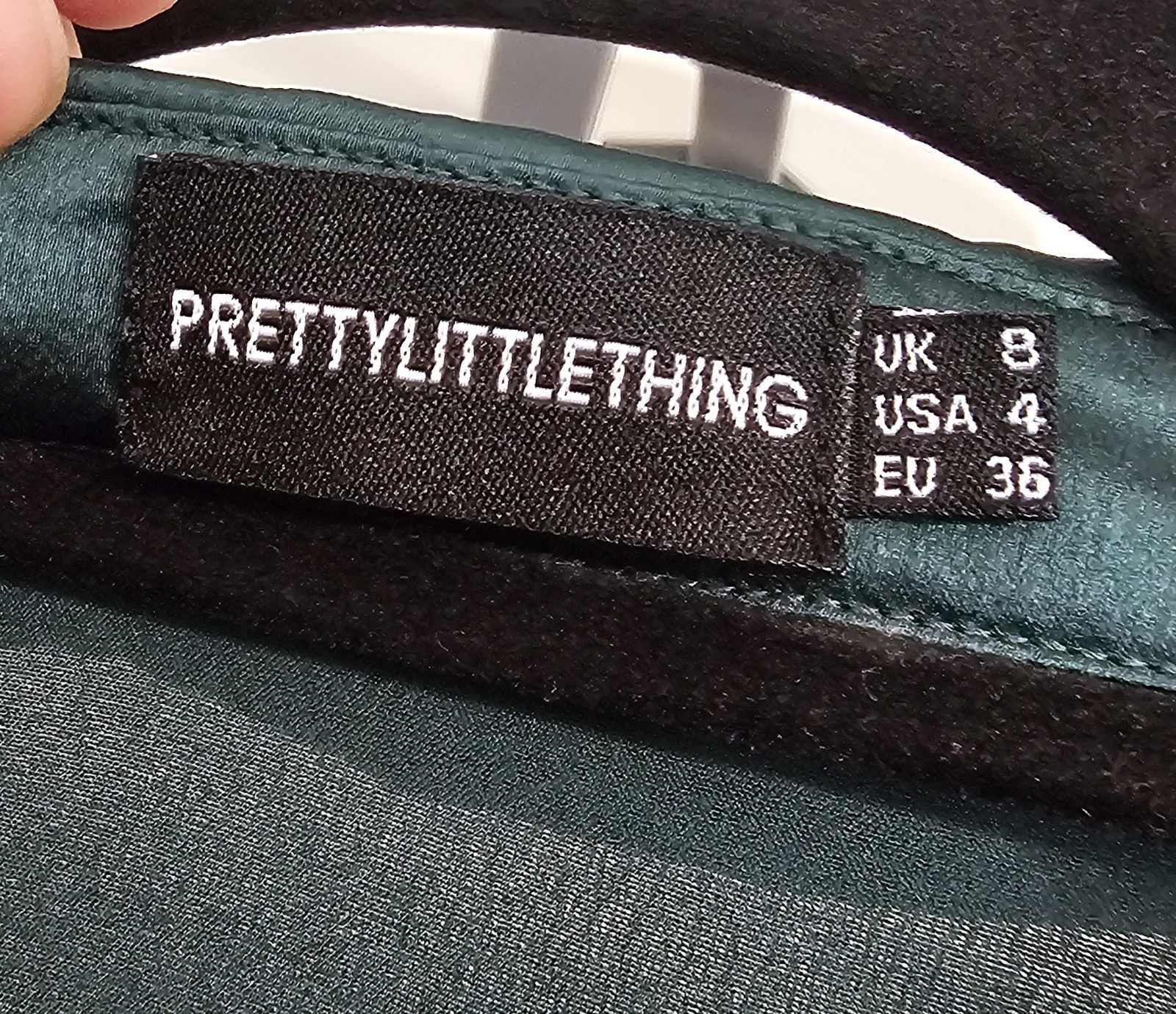 PrettyLittleThing Emerald Green Satin Mini Dress, Size UK 8