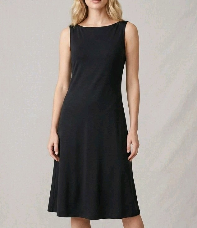 J.Jill Stretch Black Boat Neck Sleeveless A-Line Midi Dress Sz PS Capsule LBD