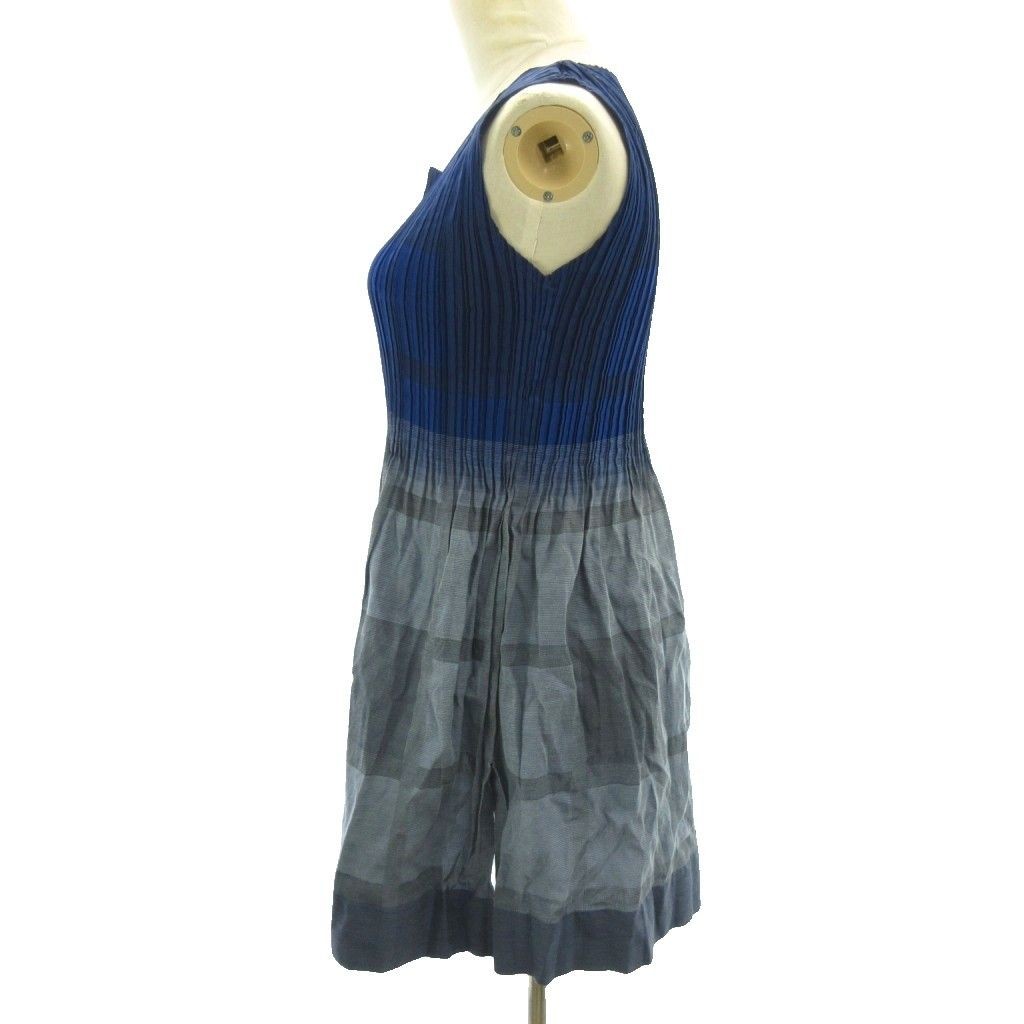 Issey Miyake ISSEY MIYAKE Disappearing Pleats Tunic Dress Check Blue 2 Approxima