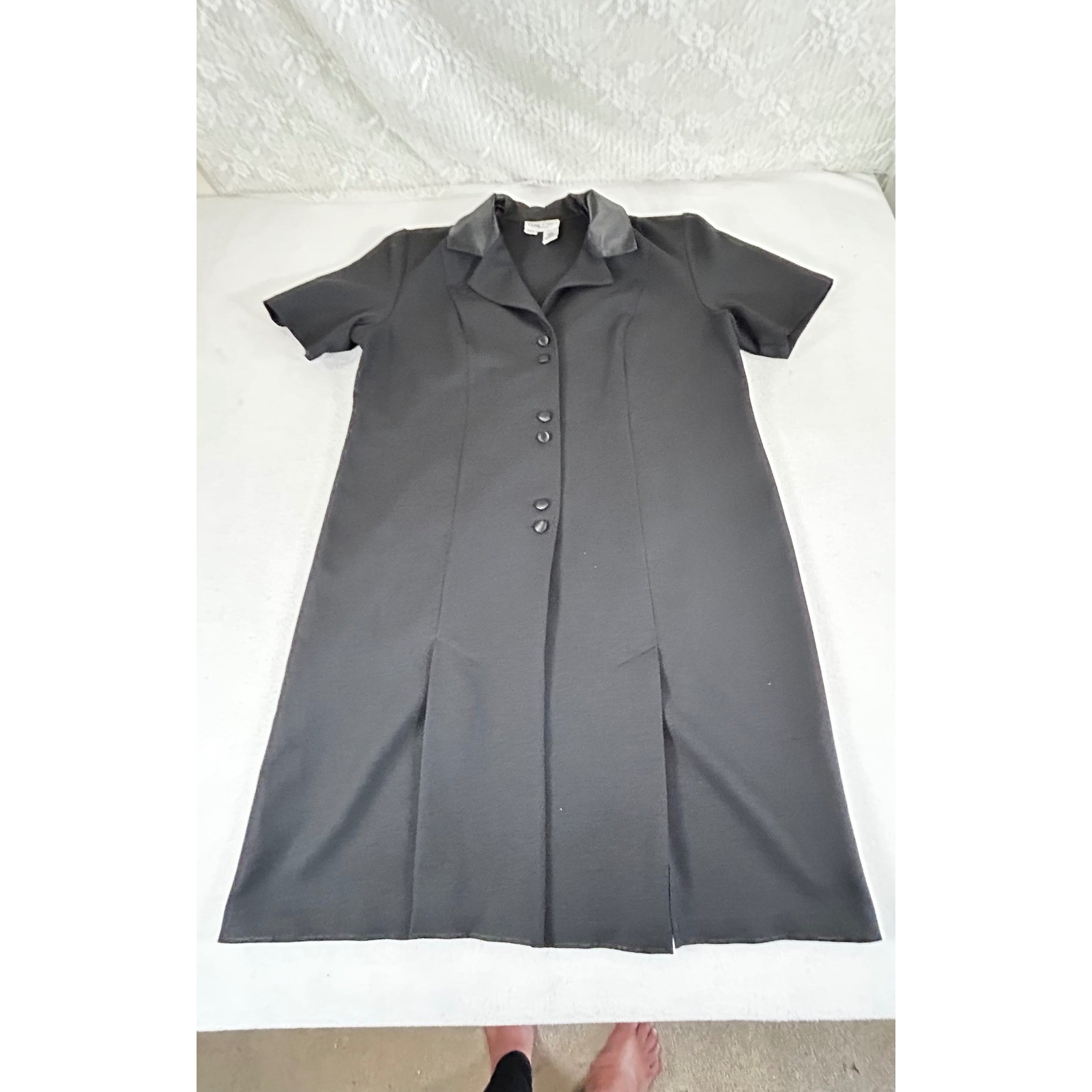Betsy Lauren Woman Black Button Front Dress Satin Collar Short Sleeve 16W 922408