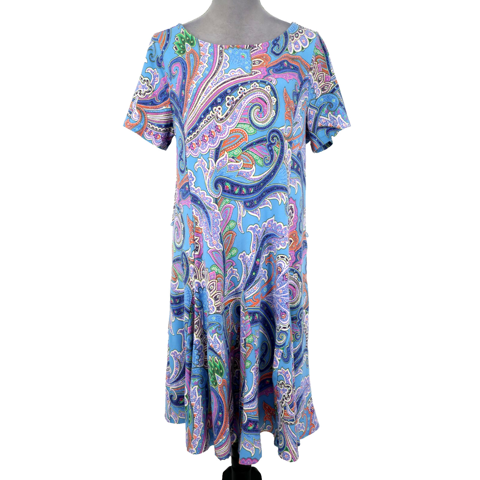 LRL Ralph Lauren Dress Plus Size 2X Blue Pink Paisley Stretch Knit Fit n Flare