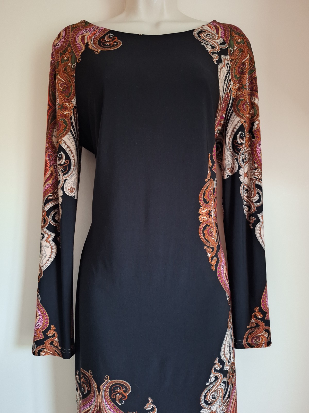 Joseph Ribkoff Paisley Print Black Orange Purple Sheath Dress UK 14 EU 42 USA 10