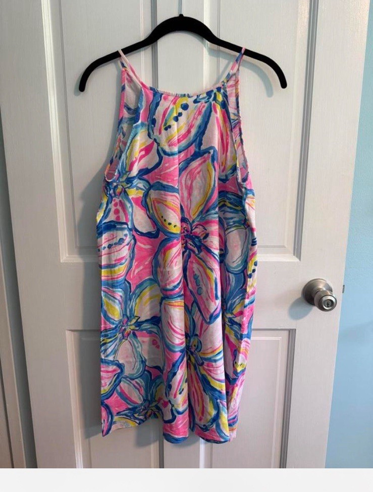 Lilly Pulitzer Multicolor Floral Shift Halter Sleeveless Tie Tassel Dress S