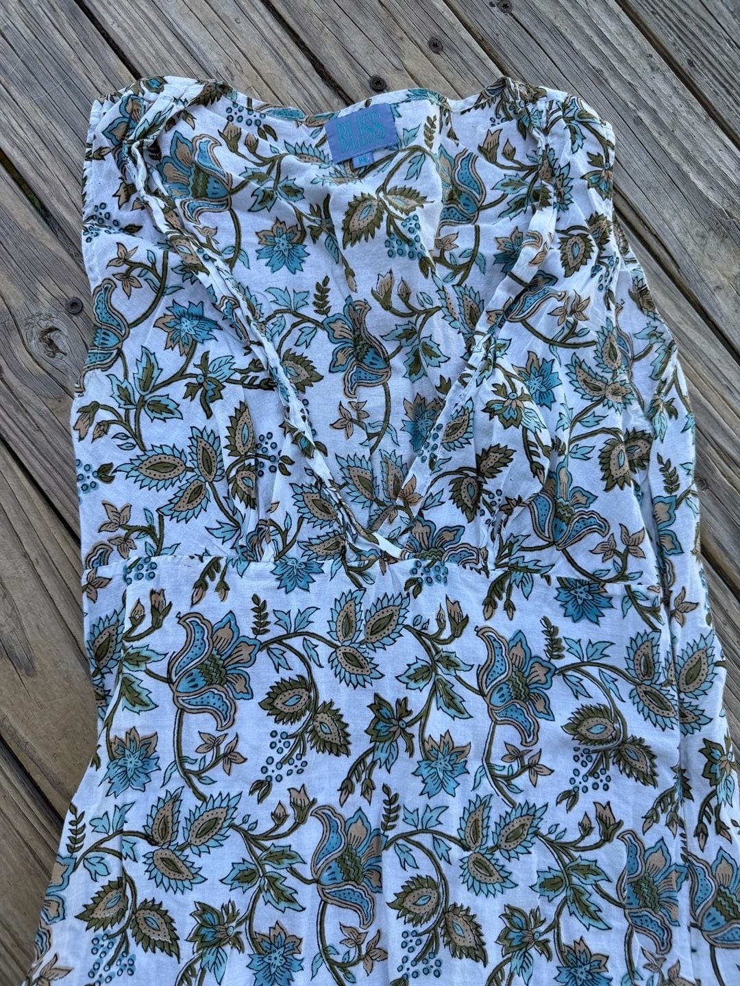 Bliss Floral Block Print Sleeveless V-Neck Midi Dress Size M