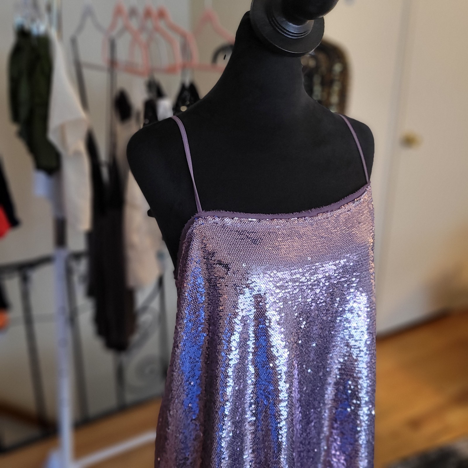 Free People Intimately Time To Shine Sequin Purple Mini Slip Dress Size Medium