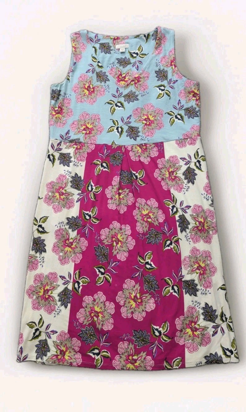 J. Jill Multicolor Floral Colorblock Patchwork Sleeveless Summer Dress Size S