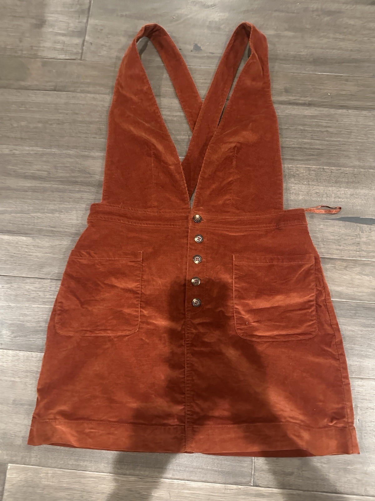 Free People Burnt Orange Corduroy Pinafore Mini Dress Size 10