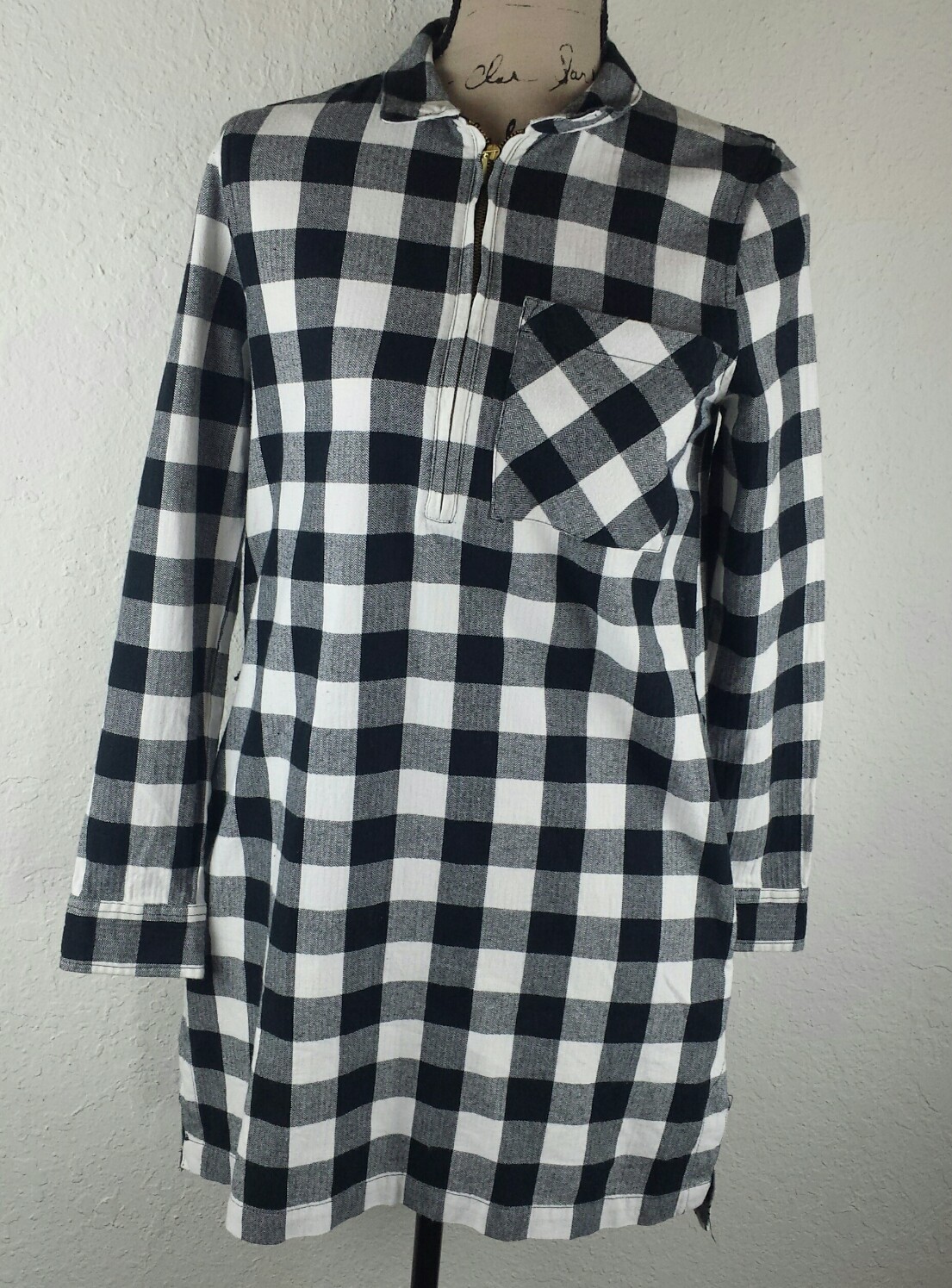 Forever 21 Womens Coat Dress Size S White Gray Multi Plaid Short Cotton Pockets