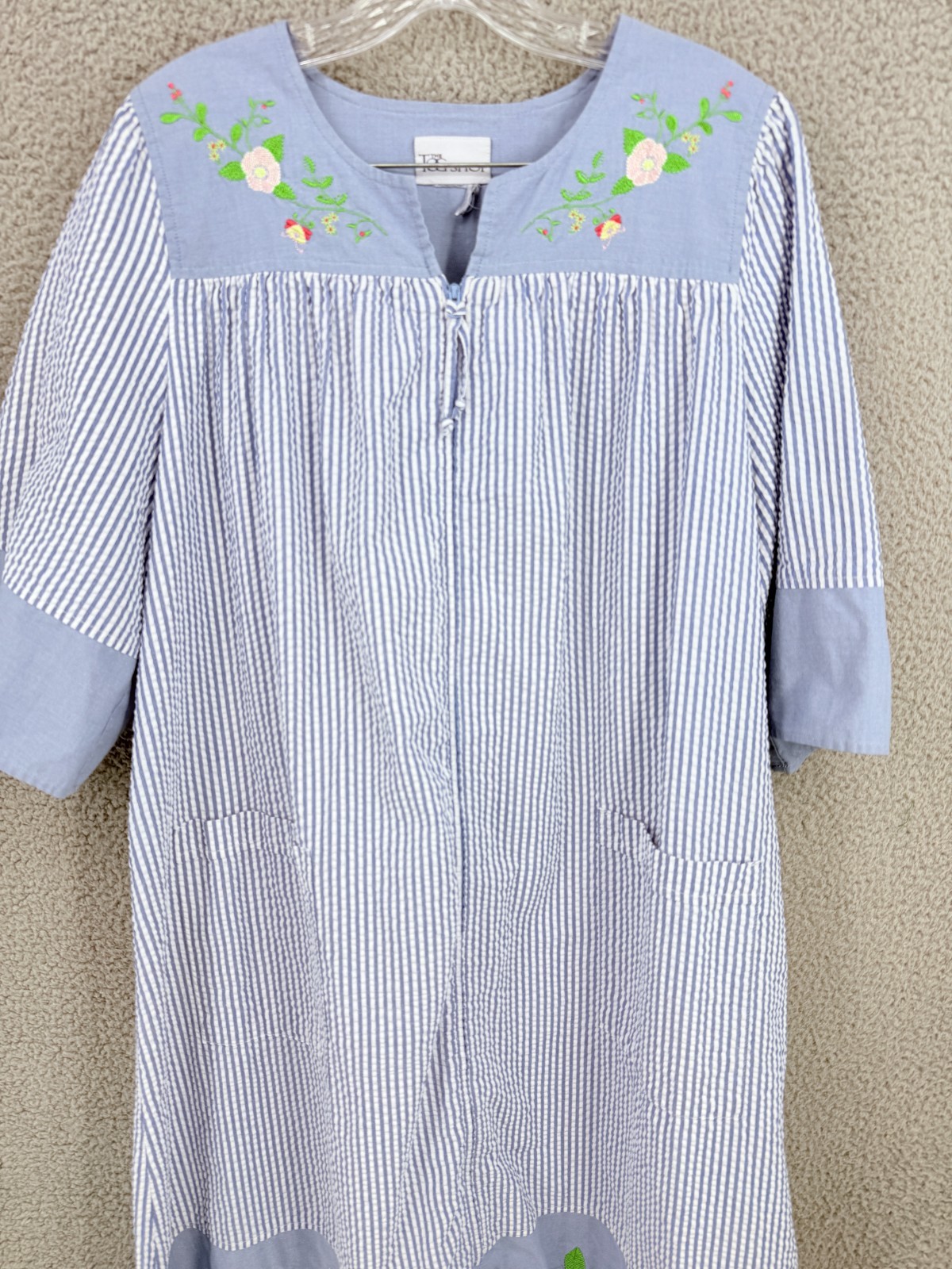 Tog Shop House Dress Blue Muumuu Embroidered Wrinkle Resistant L