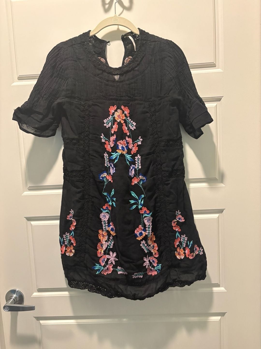 Free People Perfectly Victorian Embroidered Black Mini Dress
