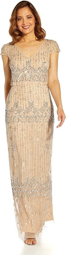 Adrianna Papell Beaded Popover Column Gown Mother Of The Bride Dress, 16, $299
