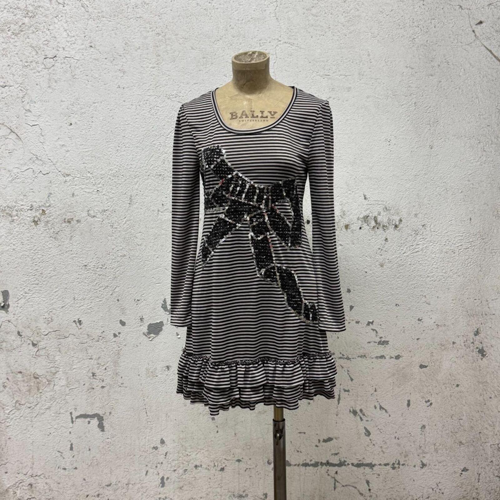 Y2K Vintage Sequin Bow Striped Mini Dress