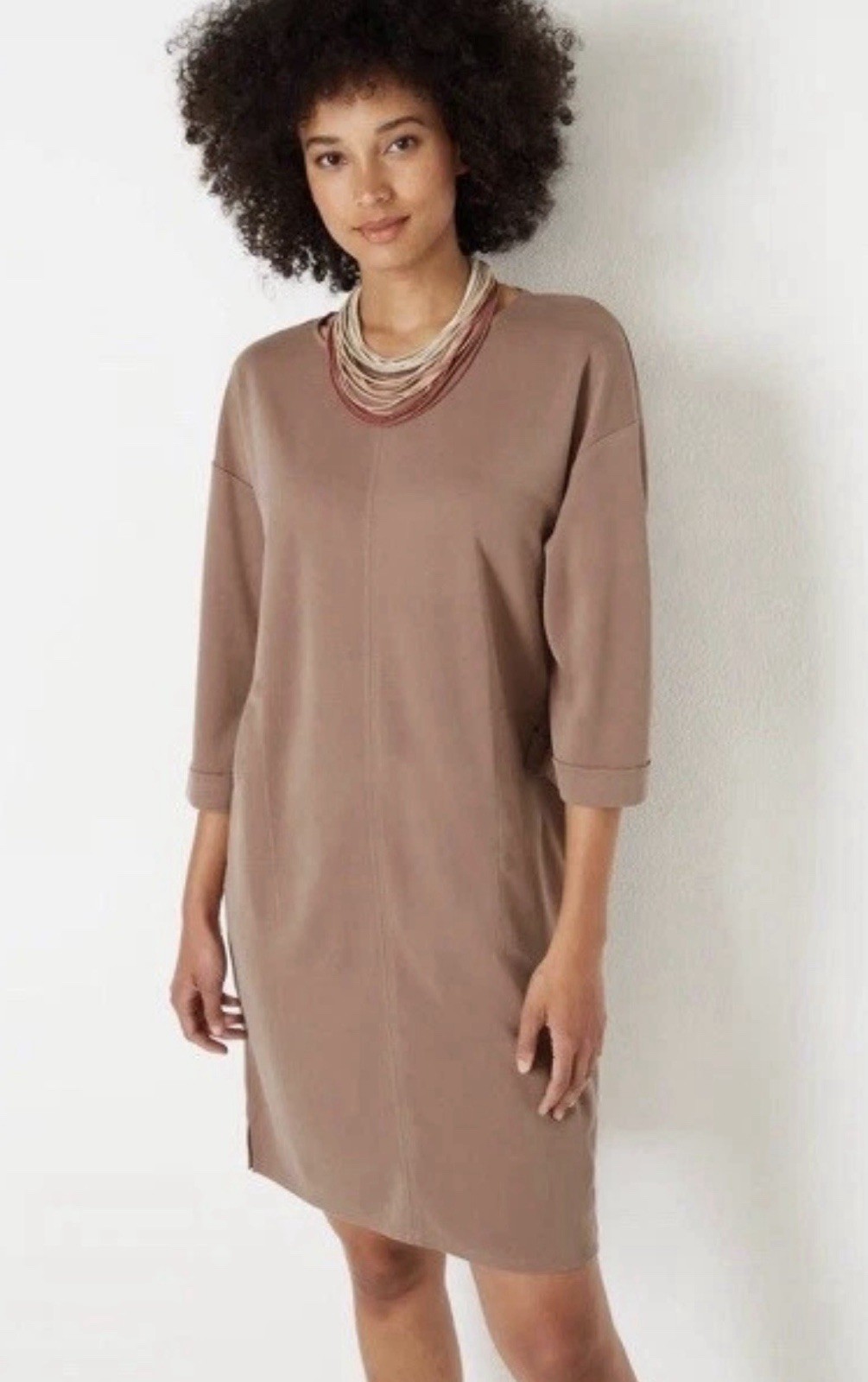 J.Jill Pure Jill Sand-washed Piqué Visit Relaxed Dress Soft Desert Clay Sz Med