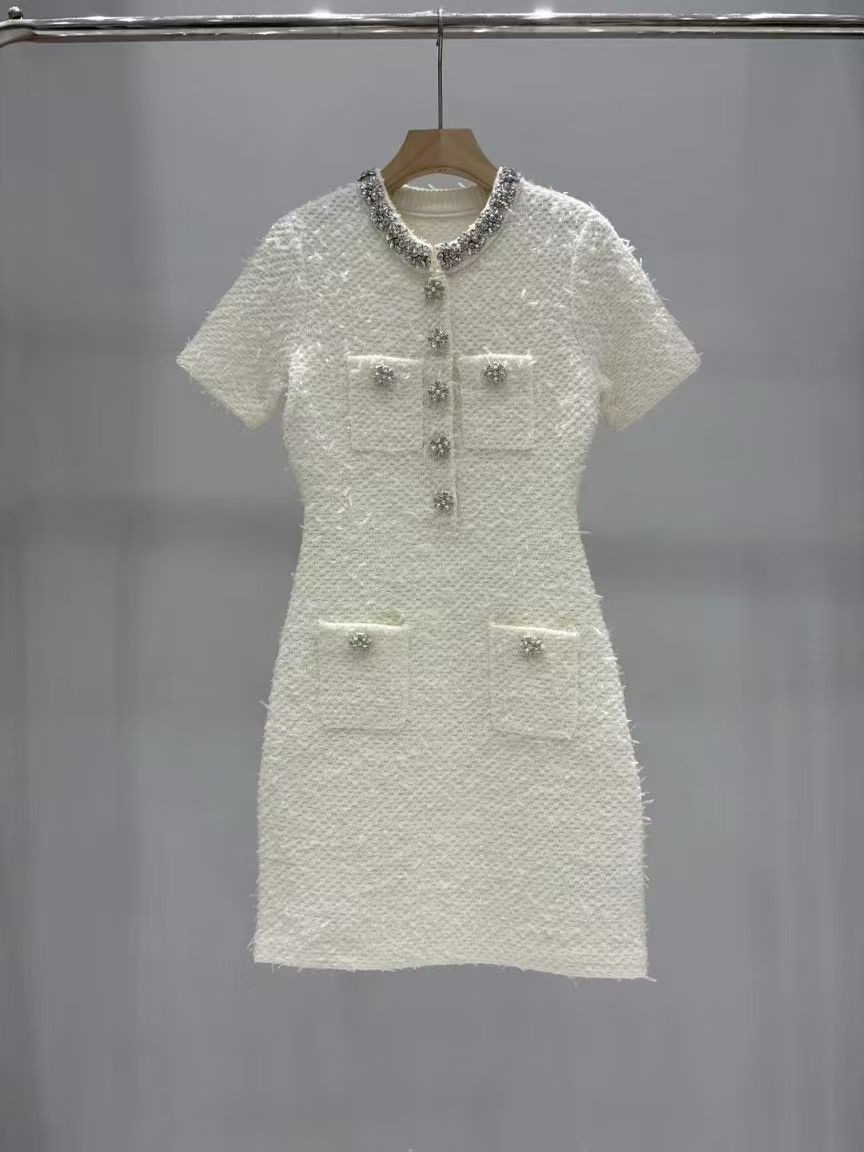 Self-Portrait Diamond-decorated woolen knitted Dresses Women