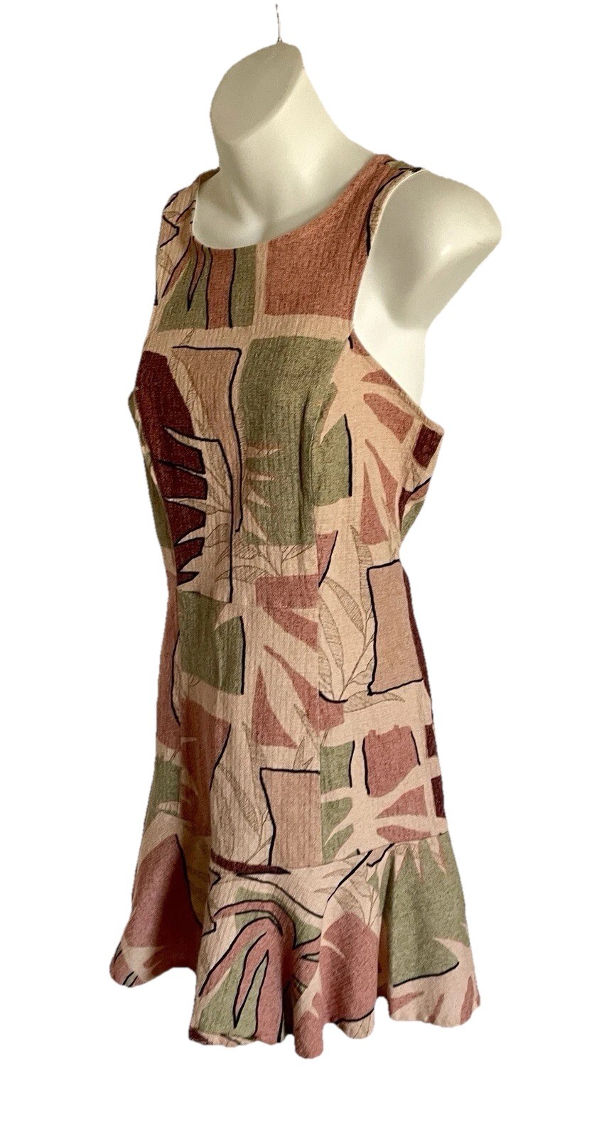 PITANGA Tropical Linen Blend Palms Print Resort DRESS Made in BRAZIL Size Medium