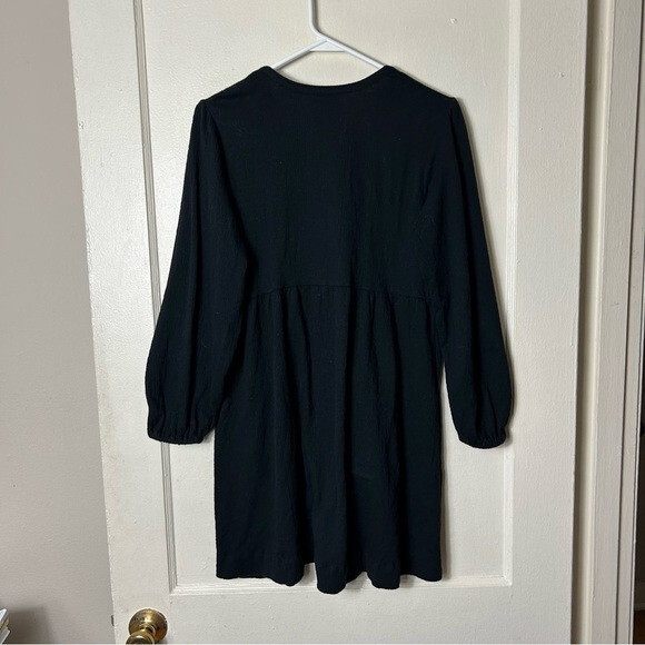 Richer Poorer black textured long sleeve button front dress XS cloud weave