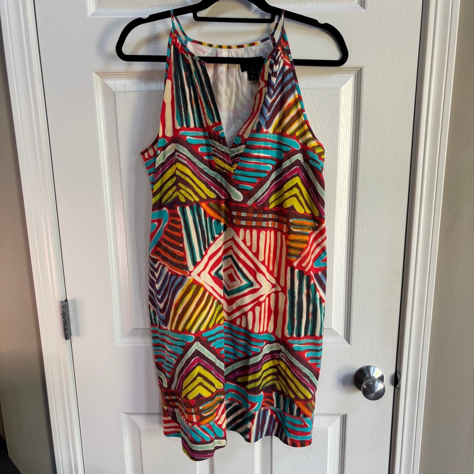 J.Crew Collection Geometric Tribal Print Cotton Halter Shift Dress Womens 10