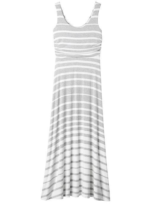 Athleta Stripe Maxi Dress Grey White Soft Stretch Sleeveless Small NWT Tank Line