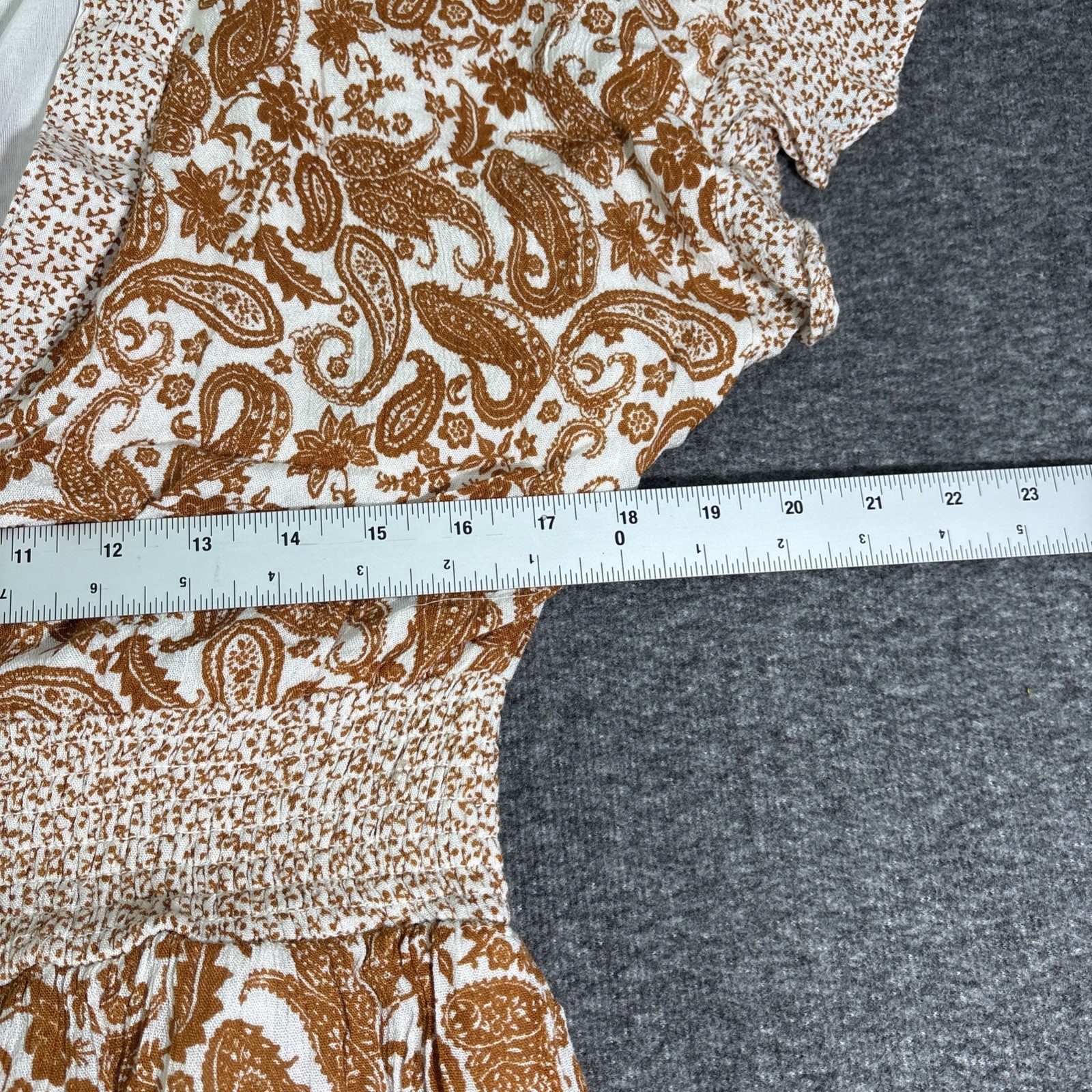 J GEE Rust Orange White Floral Bohemian Maxi Dress Lined V-Neck Flutter L Womens