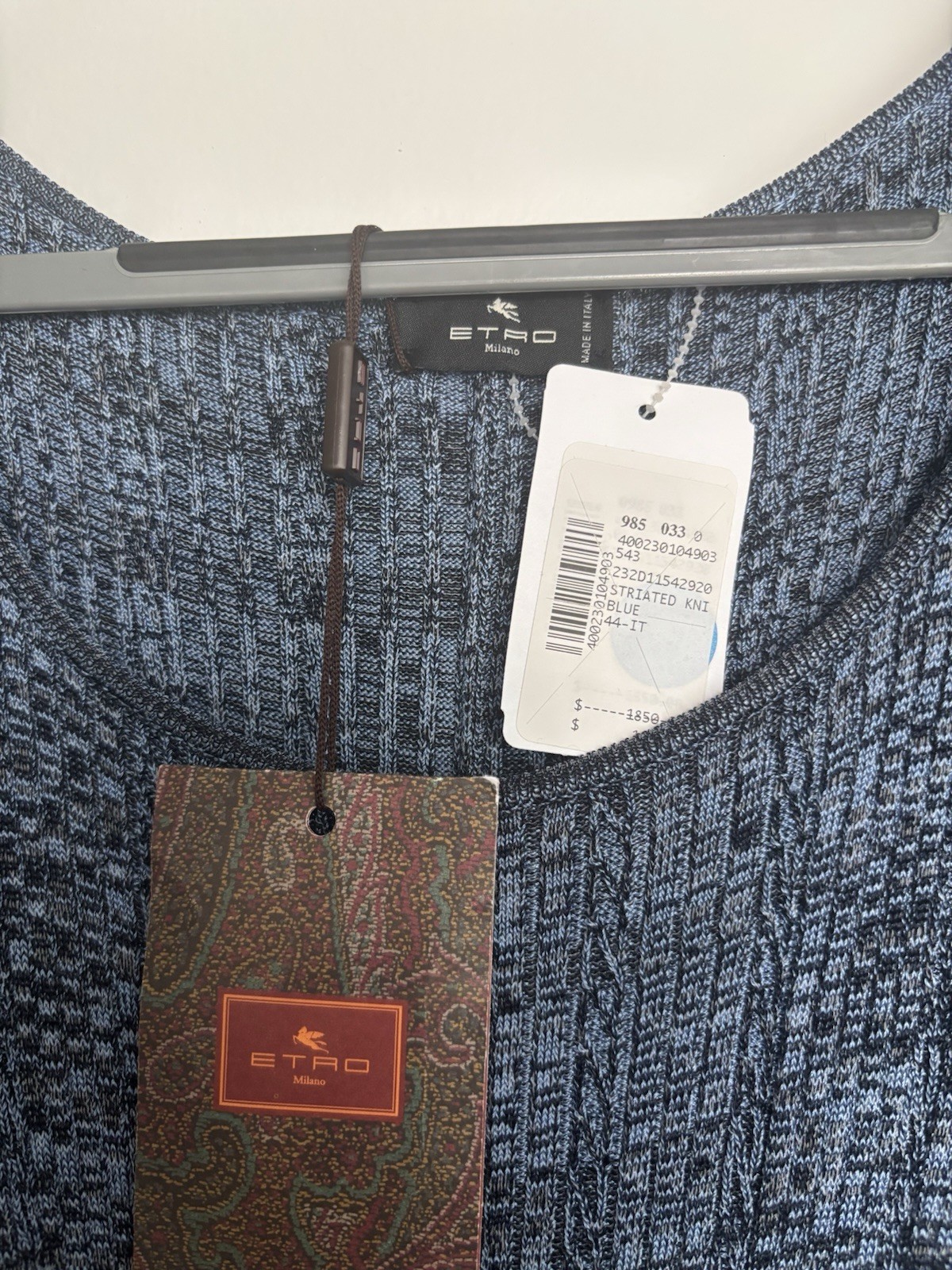 ETRO Milano Blue Striated Textured Knit Maxi Dress Round Neck Cap Sleeve 44 IT