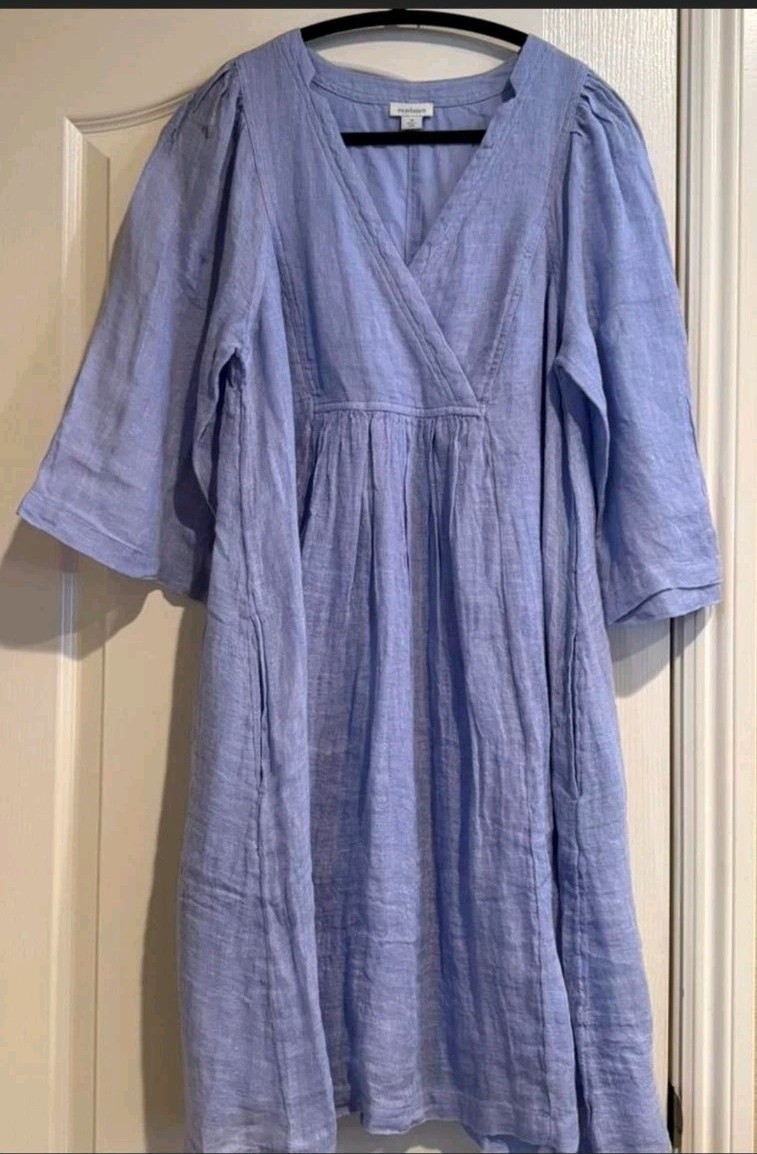 Sundance women’s 100% linen La Lune Dress Sz M Gauzy V-neck 3/4 sleeves boho