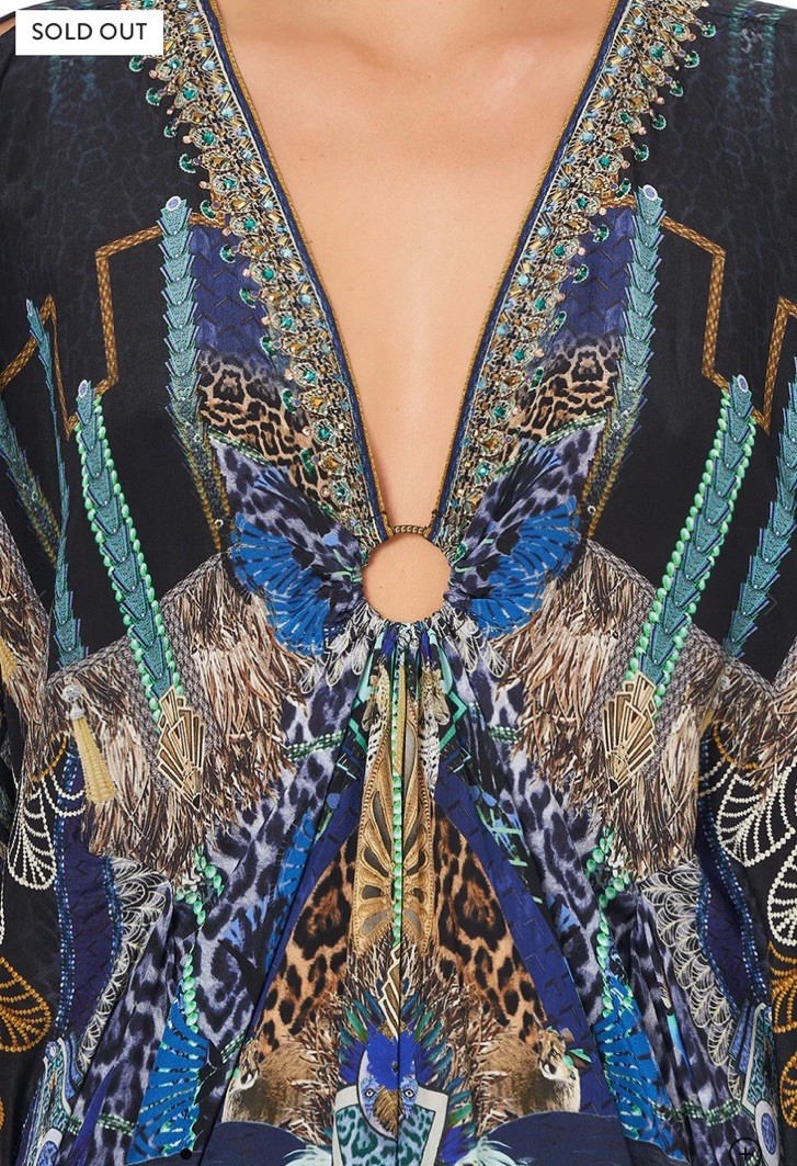Camilla Split Sleeve Kaftan With Hardware Dress One Size Dripping In Deco $699
