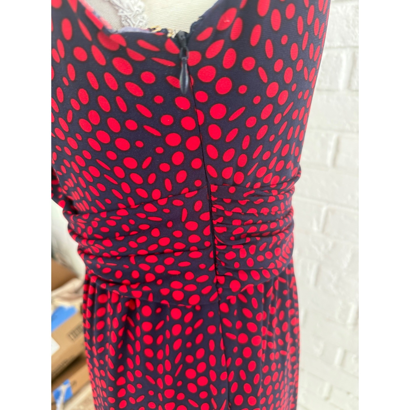 Tommy Hilfiger Wrap Dress Womens Size 6 Navy Blue Red Polka Dot Excellent Jersey