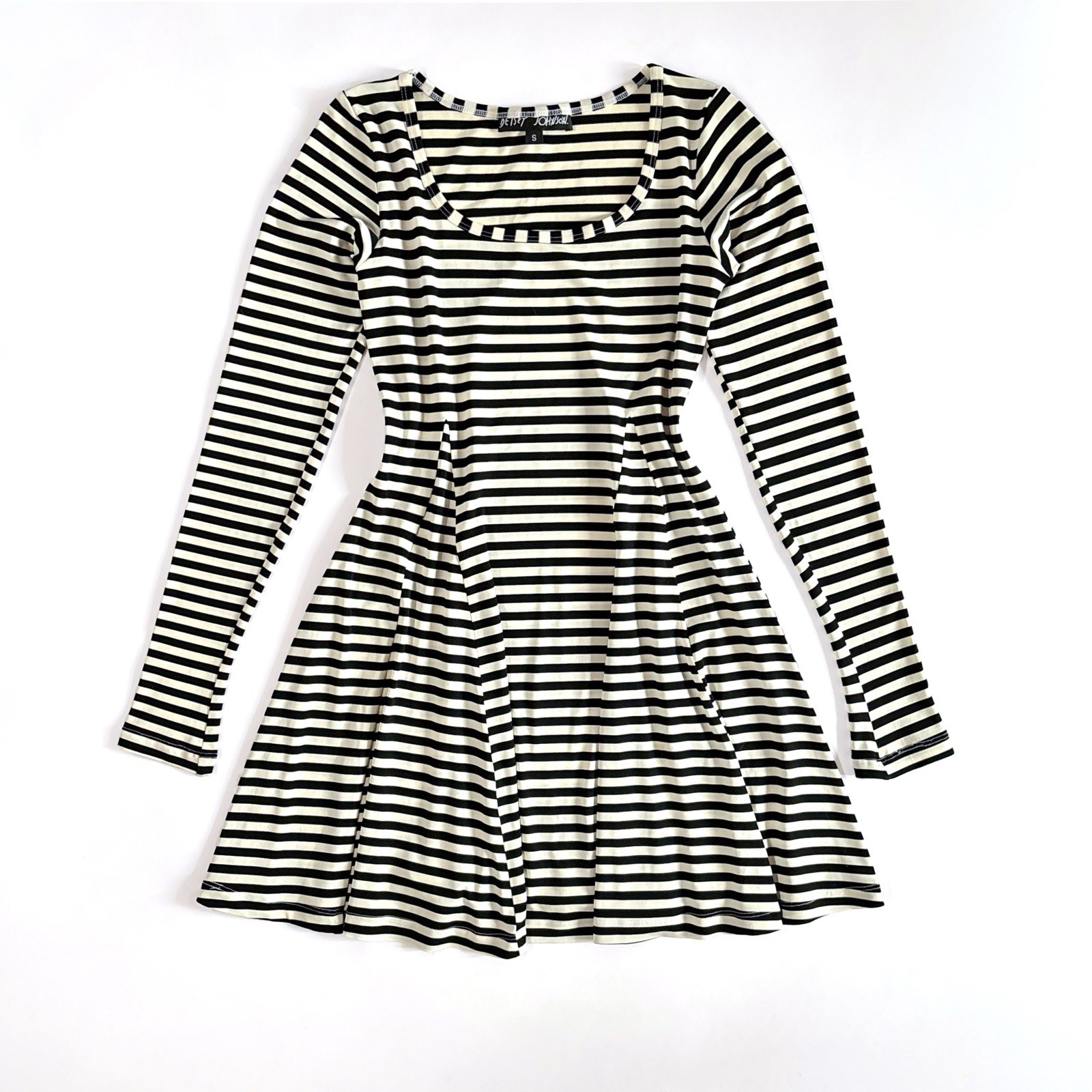 Vintage 1990’s Betsey Johnson Black & White Striped Mini Dress S Grunge Goth