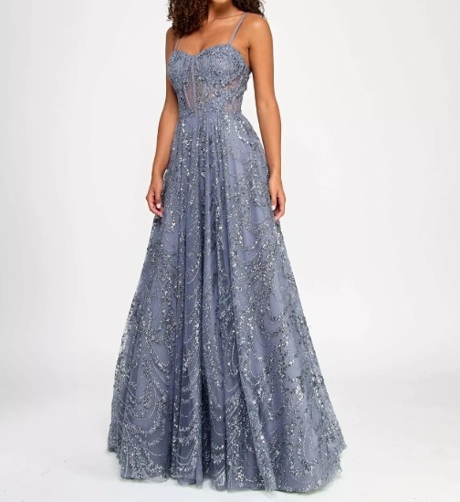 City Studios Juniors Glitter Sequin Mesh Ball Gown Size 7/8 Gunmetal Silver Gray