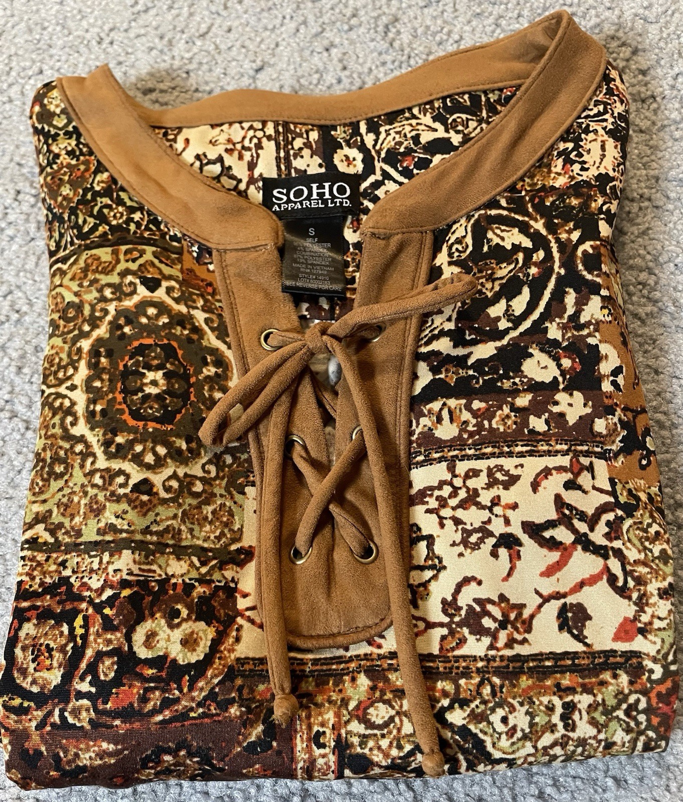 Soho Apparel Ltd Floral Dress S Belted Brown Ivory Front Tie Boho Classic City