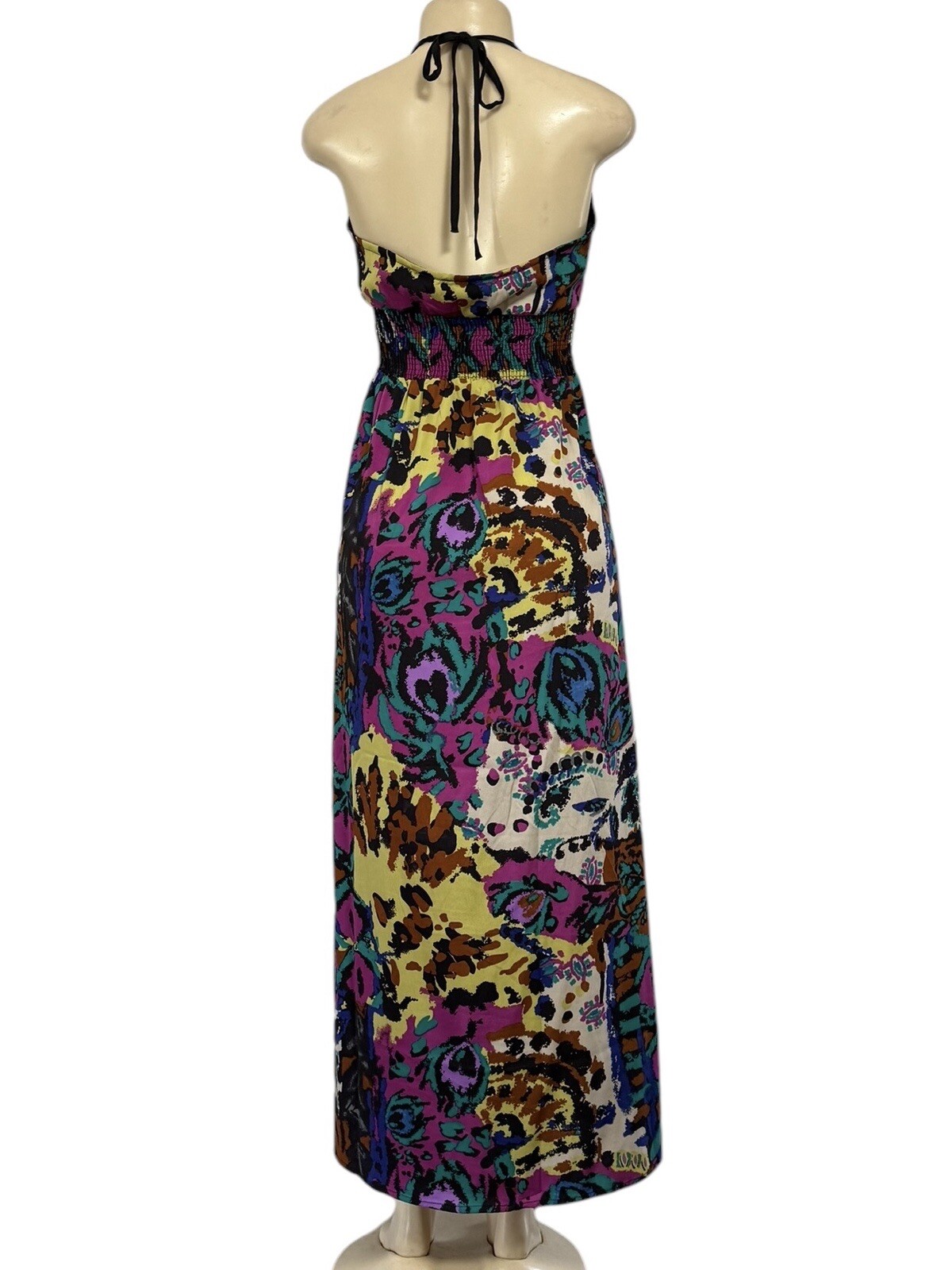 Vintage Millennium Halter Maxi Dress Black Animal Print Stretch Geometric Y2K M