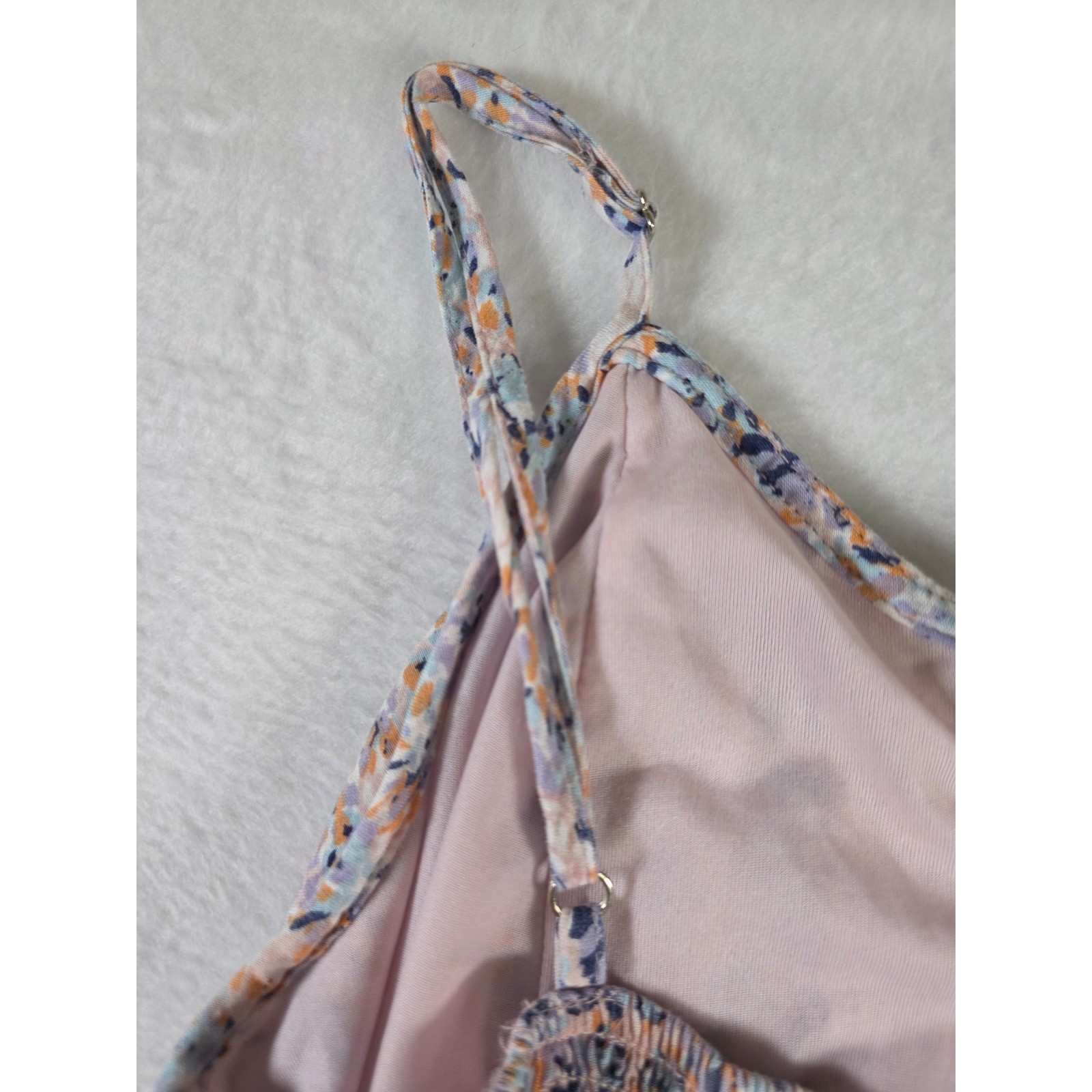 Floral Maxi Dress Crochet Ruffle Hem Large Pink Blue Boho Summer Cottagecore